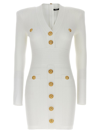 Balmain Short White Fitted Dress With Buttons In White