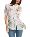 Johnny Was Mircea Embroidered Button-front Blouse In White