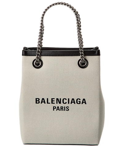 Balenciaga Duty Free Canvas & Leather Phone Holder In White