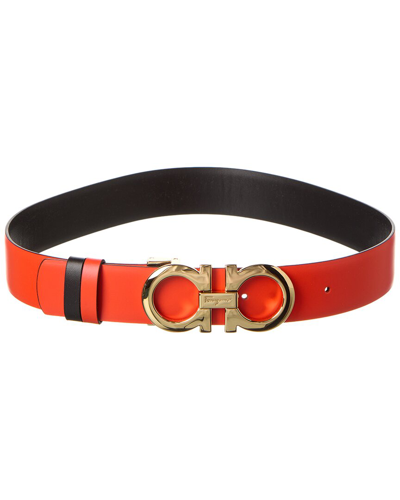 Ferragamo Gancini Reversible & Adjustable Leather Belt In Orange