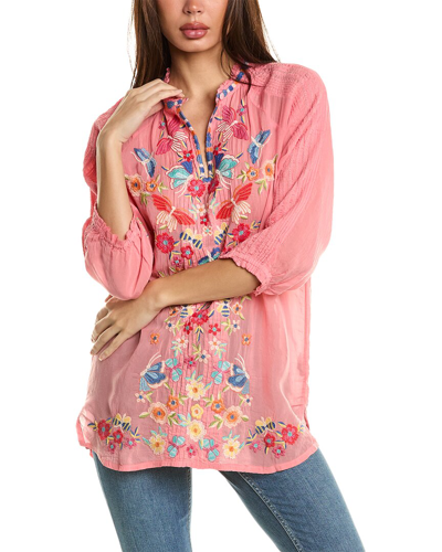 Johnny Was Leona Floral Embroidered Tunic In Shell Pink