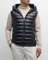 Moncler Clai Quilted Full Zip Hooded Down Vest In Open Blue