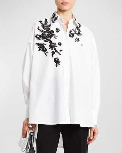 DOLCE & GABBANA POPLIN BUTTON-FRONT SHIRT WITH FLORAL LACE DETAIL