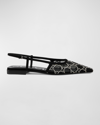 Gucci Demi Crystal Gg Slingback Ballerina Flats In 1000 Nero