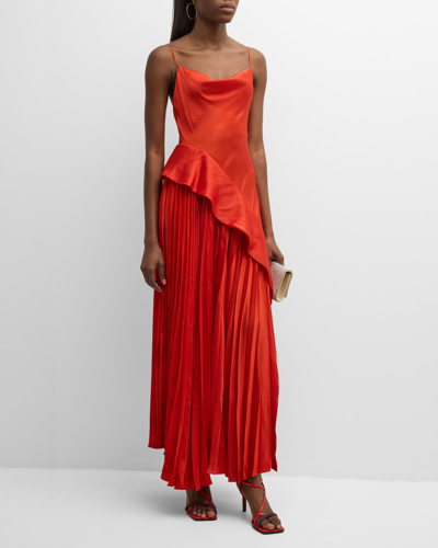 Acler Osullivan Sleeveless Ruffle Pleated Maxi Dress In Scarlet
