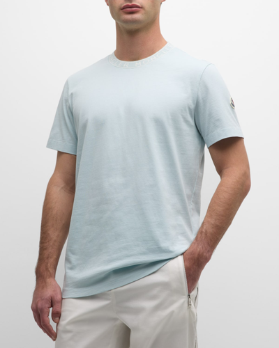Moncler Logo Jacquard Crewneck T-shirt In Pastel Blue