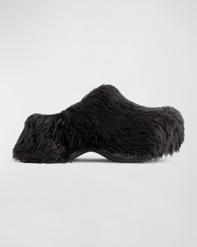 Balenciaga Shaggy Faux Fur Chunky Mules In Black