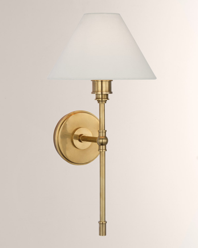 Visual Comfort Signature Parington Tail Sconce With Linen Shade By Chapman & Myers In Gold
