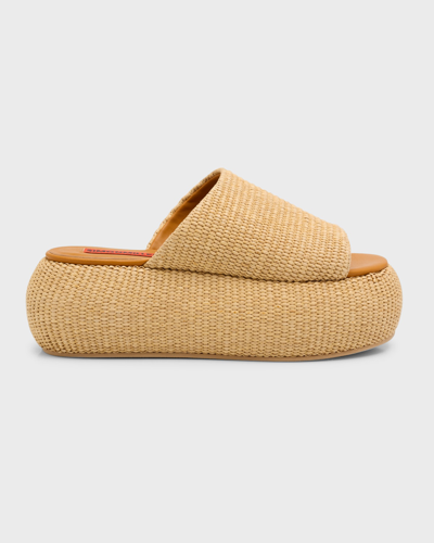 Simon Miller Cloudy Raffia Platform Slide Sandals In Natural