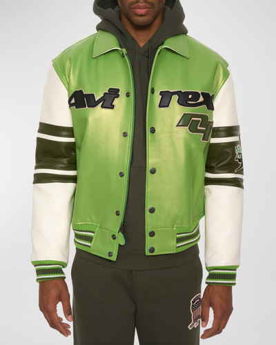 Avirex Men's Stars And Stripe Leather Bomber Jacket In Screamin Green