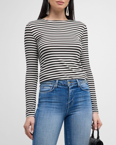 L'agence Tess Long-sleeve Stripe Tee In Black