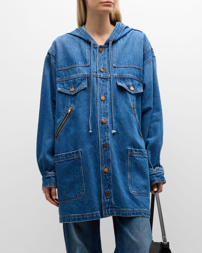 Mother The Shoplifter Oversized Hooded Denim Jacket In Yummy Yum