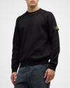 Stone Island Garment Dyed Cotton Fleece Polo Sweatshirt In Black
