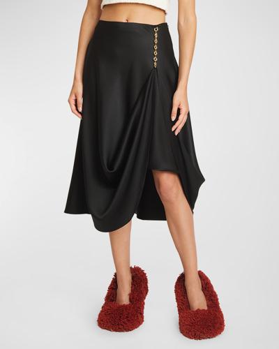 Loewe Chain Draped Midi Satin Skirt In Black