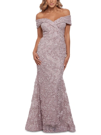 Xscape Womens Lace Sequined Evening Dress In Purple
