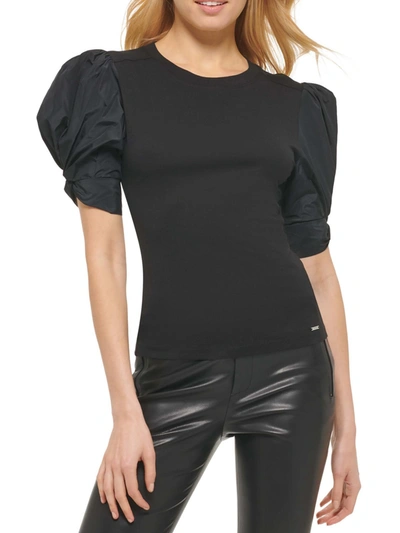 Dkny Womens Puff Sleeve Crewneck T-shirt In Black