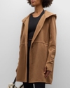 Beyond Yoga On The Go Open Front Hooded Jacket In Toffee