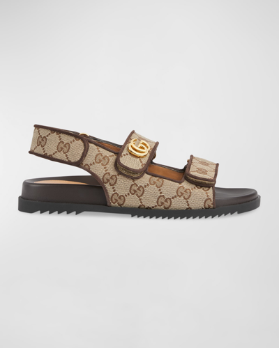 Gucci Moritz Monogram Easy Slingback Sandals In Beige Ebony New Acero