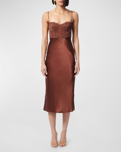 Cami Nyc Lara Silk Sweetheart Corset Midi Dress In Brown