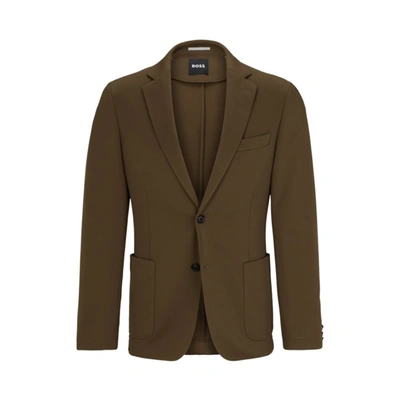 Hugo Boss Slim-fit Jacket In Micro-patterned Performance-stretch Fabric In Green
