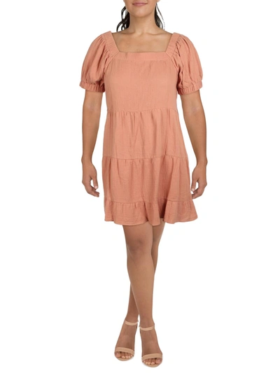 Qed London Womens Puff Sleeve Square Neck Shift Dress In Pink