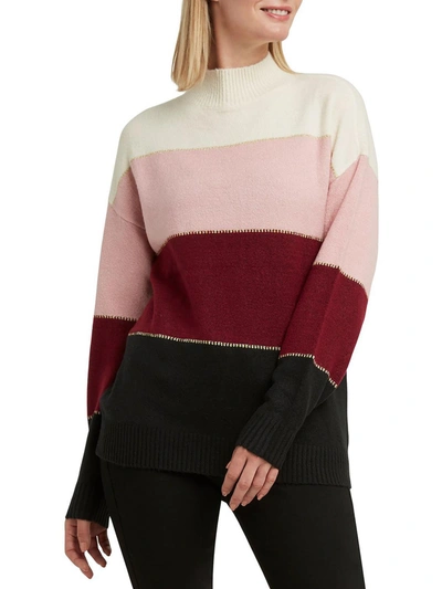 H Halston Womens Ribbed Trim Metallic Mock Turtleneck Sweater In Pink