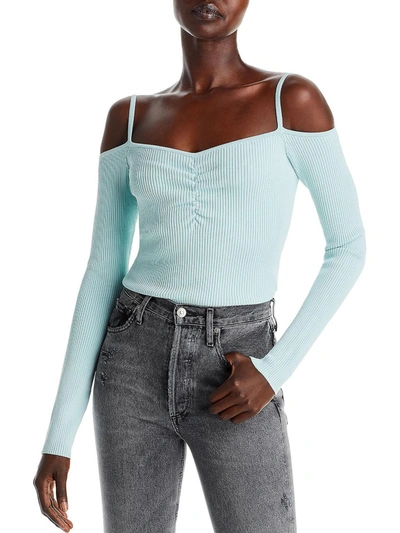 7 For All Mankind Womens Ribbed Off Shoulder Off The Shoulder In Blue