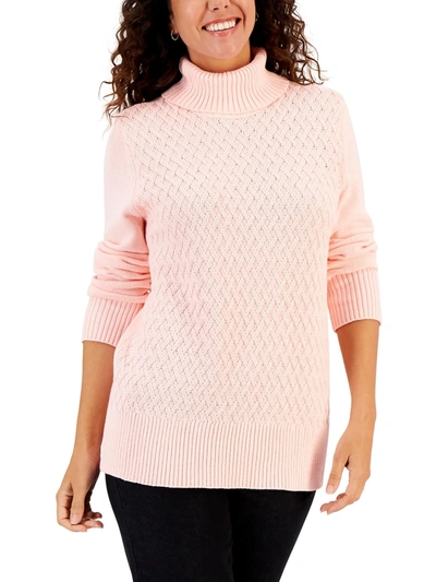 Karen Scott Women's Cable-knit Turtleneck Cotton Sweater, Created For Macy's In Pink