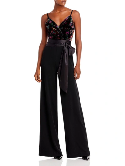 Ramy Brook Paige Womens Velvet Tie Waist Jumpsuit In Black