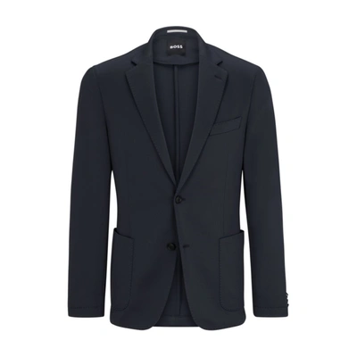 Hugo Boss Slim-fit Jacket In Micro-patterned Performance-stretch Fabric In Dark Blue