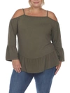 White Mark Plus Size Cold Shoulder Ruffle Sleeve Top In Green