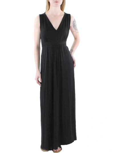 24seven Comfort Apparel Womens Solid V Neck Midi Dress In Black