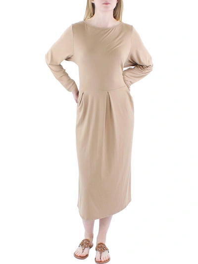 24seven Comfort Apparel Plus Womens Comfort Knit Midi Dress In Wheat