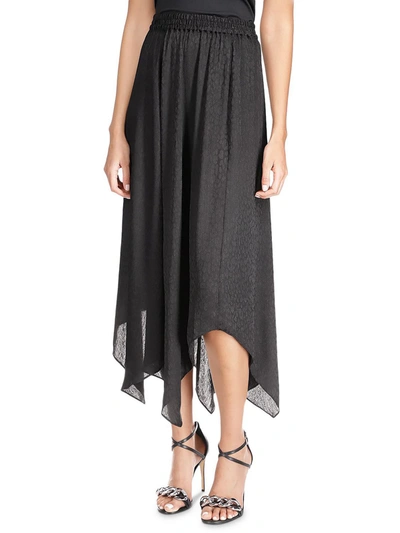Michael Michael Kors Womens Animal Print Long Asymmetrical Skirt In Black