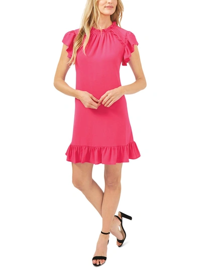Cece Womens Ruffled Neckline Ruffle Hem Shift Dress In Pink