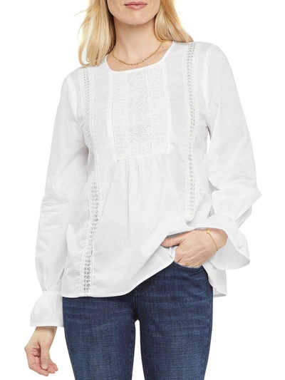 Nydj Womens Puff Sleeves Lace Placket Blouse In White