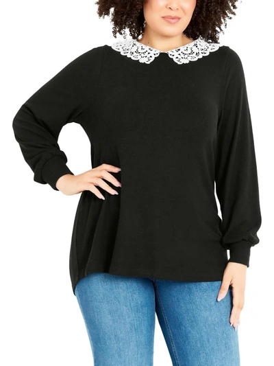 Evans Plus Womens Collared Lace Blouse In Black