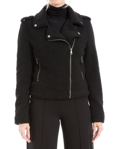 Max Studio Knit Faux Fur Zip Front Jacket In Black