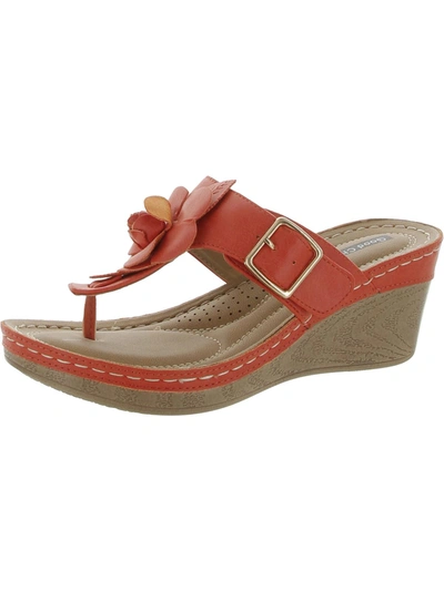 Good Choice Flora Womens Faux Leather Buckle Wedge Sandals In Orange