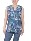 Ny Collection Petite Sleeveless Printed Pintucked Blouse In Multi