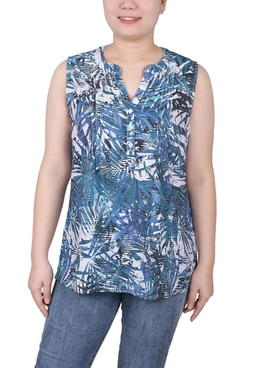 Ny Collection Petite Sleeveless Printed Pintucked Blouse In Multi