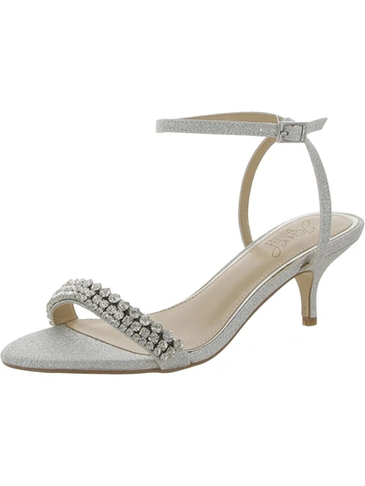 Jewel Badgley Mischka Loren Womens Studded Ankle Strap Heels In Silver