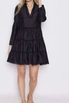 Sail To Sable Black Lace Trim Long Sleeve Tunic Flare Dress In Black