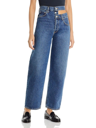 AGOLDE WOMENS CUT-OUT HIGH RISE WIDE LEG JEANS