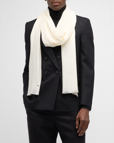 Saint Laurent Men's Ysl Striped Smoking Scarf In Off White