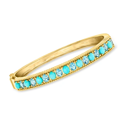 Ross-simons Turquoise And Swiss Blue Topaz Bangle Bracelet In 18kt Gold Over Sterling