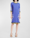 ETRO BANDANA BORDER ENGINEER PRINT 3/4-SLEEVE SHIFT DRESS