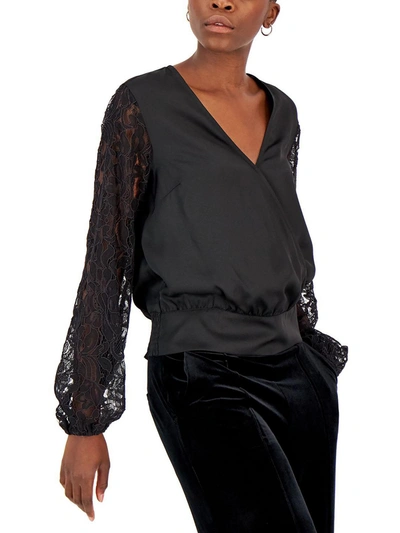 Inc Womens Lace Sleeves Surplice Blouse In Black