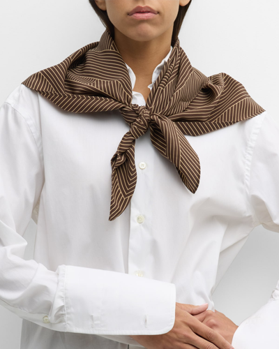 Totême Striped Monogram Silk Scarf In Dark Brown 891