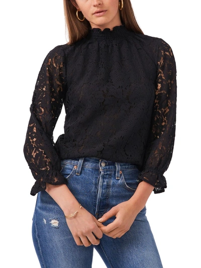 1.state Womens Cotton Lace Sleeves Pullover Top In Black